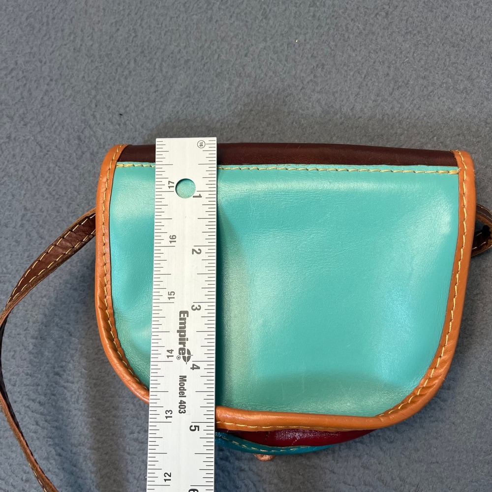 Vera Pelle Italian Multi Colorblock Leather Saddle Crossbody Bag Brown Blue Sm - Picture 10 of 10